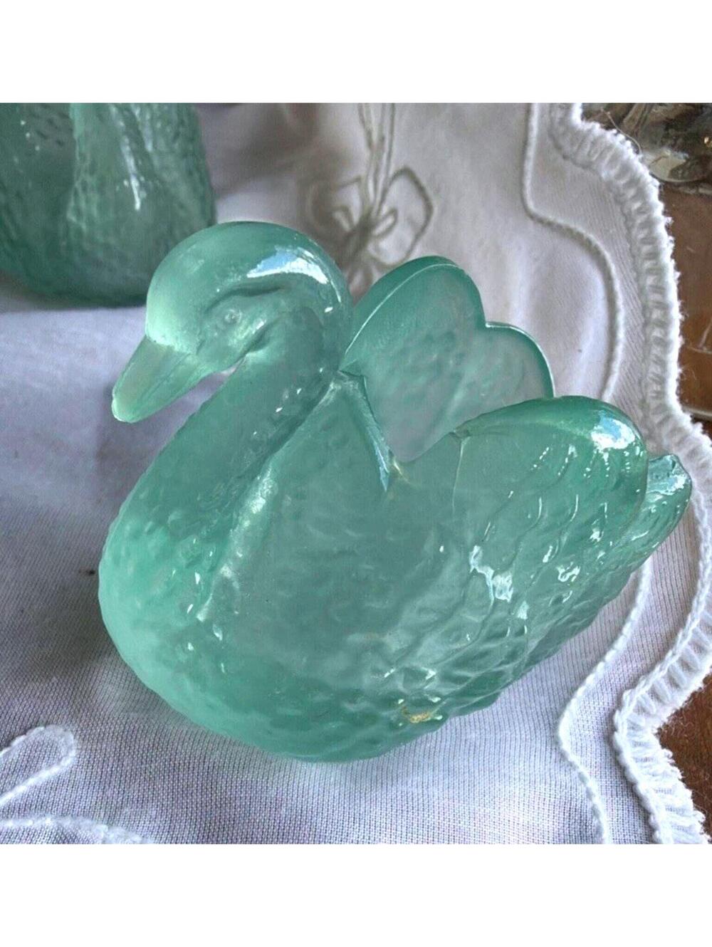 VTG Aqua Glass Frosted Swan Trinket Dish Salt Cellar Rare Lot 6 French Country - Picture 2 of 9
